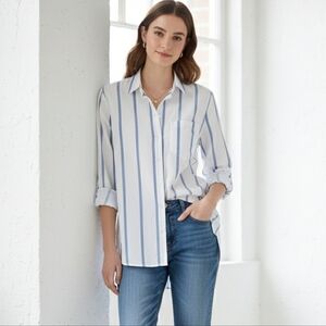 Blue and White Striped Button-down Shirt